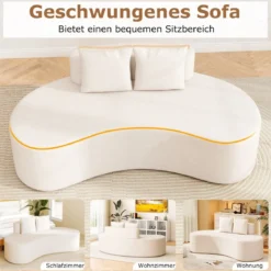 199 cm Sofa mit 2 Kissen & Niedriger Rückenlehne Gepolstertes Schlafsofa Couch Beige