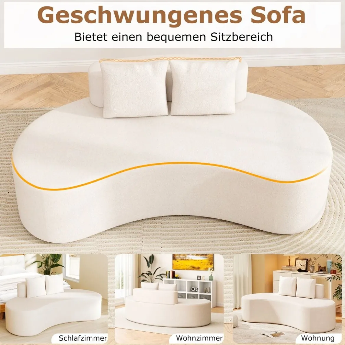 199 cm Sofa mit 2 Kissen & Niedriger Rückenlehne Gepolstertes Schlafsofa Couch Beige
