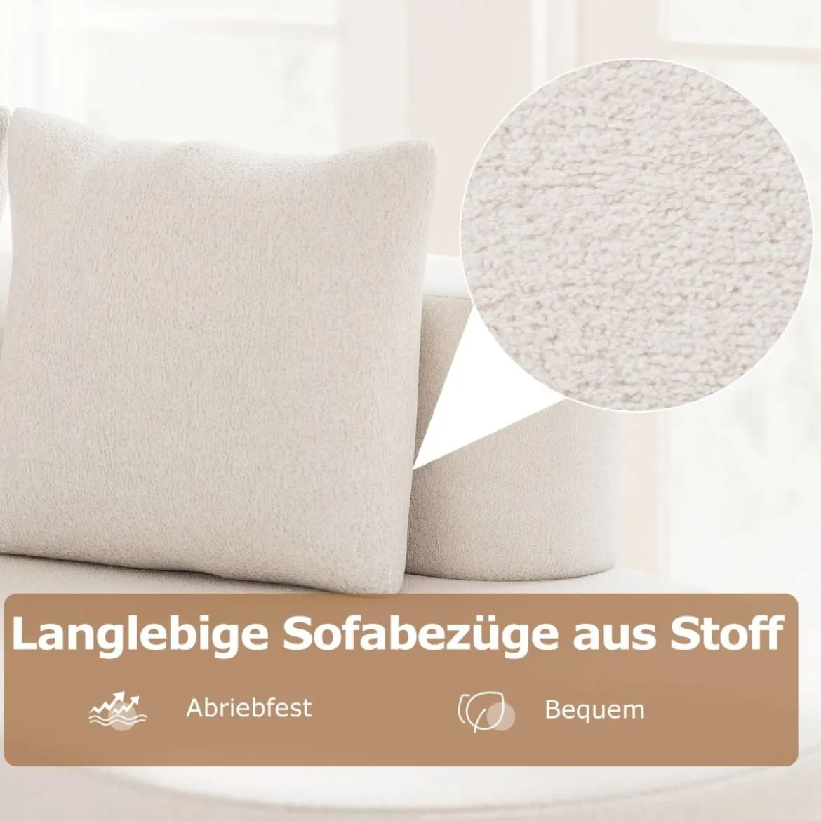 199 cm Sofa mit 2 Kissen & Niedriger Rückenlehne Gepolstertes Schlafsofa Couch Beige