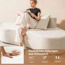 199 cm Sofa mit 2 Kissen & Niedriger Rückenlehne Gepolstertes Schlafsofa Couch Beige