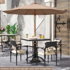 270 cm Sonnenschirm Beidseitig um 30° Knickbar Holz Gartenschirm Beige/Khaki Tan/Blau + Weiß Gestreift