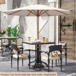270 cm Sonnenschirm Beidseitig um 30° Knickbar Holz Gartenschirm Beige/Khaki Tan/Blau + Weiß Gestreift
