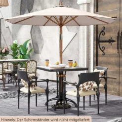 270 cm Sonnenschirm Beidseitig um 30° Knickbar Holz Gartenschirm Beige/Khaki Tan/Blau + Weiß Gestreift