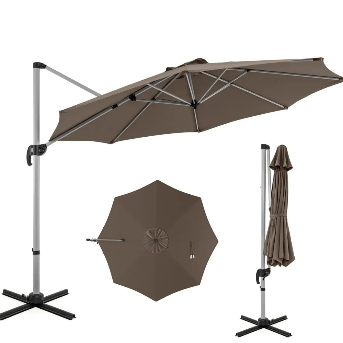Ø 330 cm Sonnenschirm mit Kurbel & UPF 50+ um 360° Drehbarer Ampelschirm Gartenschirm