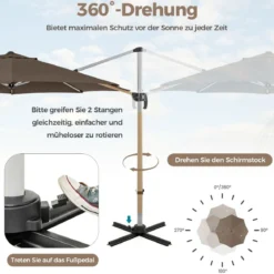 Ø 330 cm Sonnenschirm mit Kurbel & UPF 50+ um 360° Drehbarer Ampelschirm Gartenschirm
