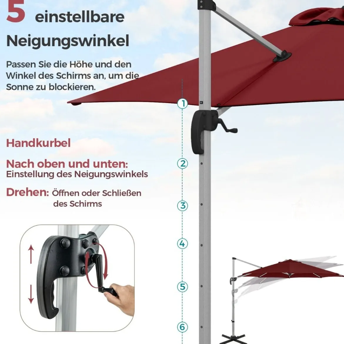 Ø 330 cm Sonnenschirm mit Kurbel & UPF 50+ um 360° Drehbarer Ampelschirm Gartenschirm