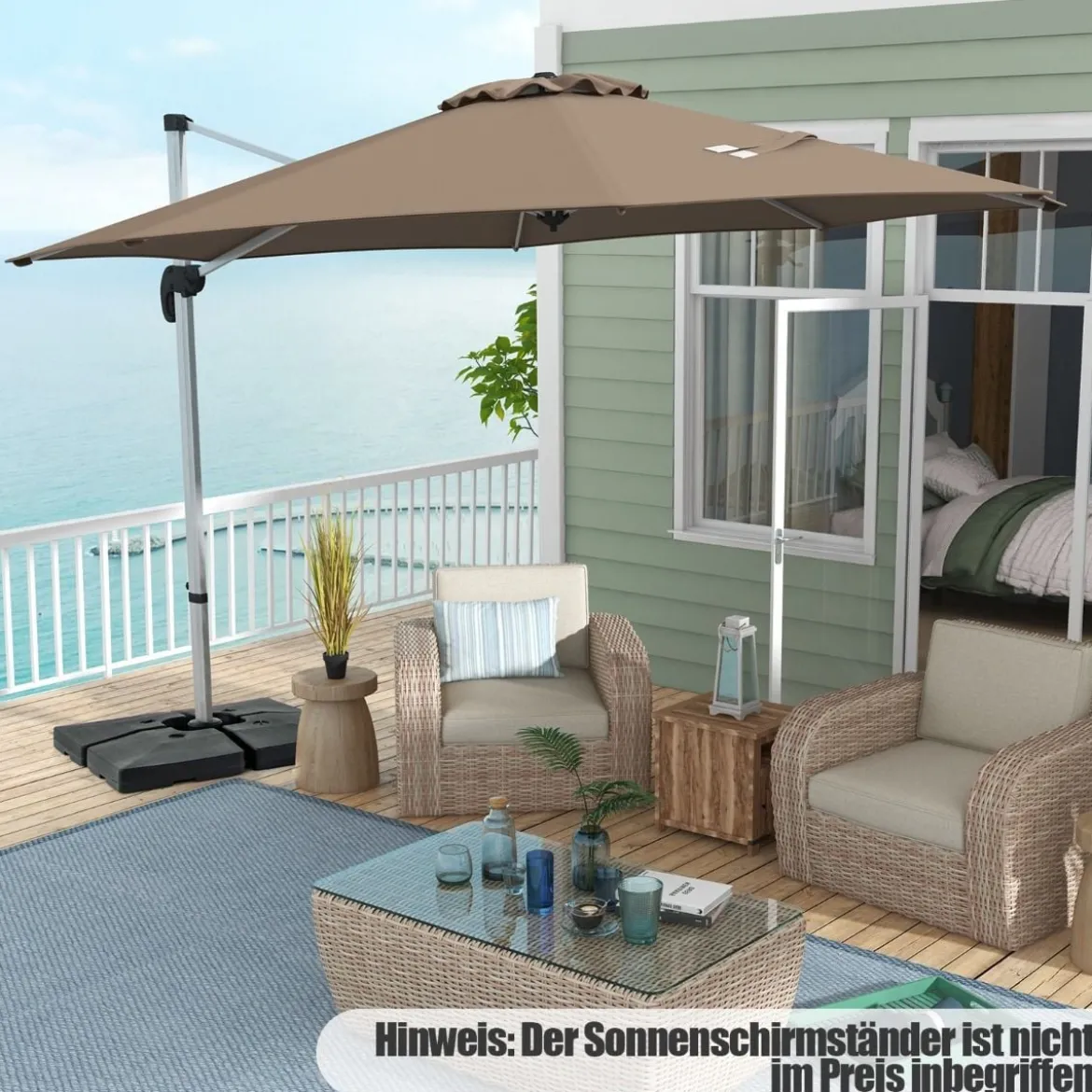 Ø 330 cm Sonnenschirm mit Kurbel & UPF 50+ um 360° Drehbarer Ampelschirm Gartenschirm
