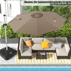 Ø 330 cm Sonnenschirm mit Kurbel & UPF 50+ um 360° Drehbarer Ampelschirm Gartenschirm