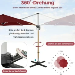 Ø 330 cm Sonnenschirm mit Kurbel & UPF 50+ um 360° Drehbarer Ampelschirm Gartenschirm