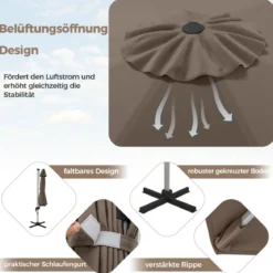 Ø 330 cm Sonnenschirm mit Kurbel & UPF 50+ um 360° Drehbarer Ampelschirm Gartenschirm