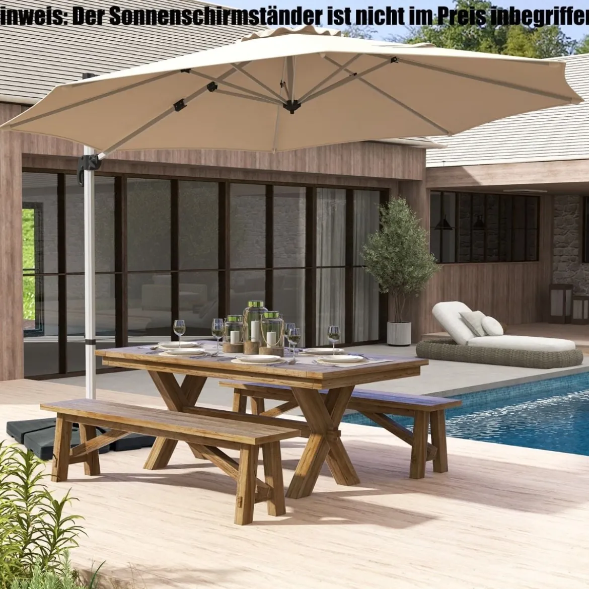 Ø 330 cm Sonnenschirm mit Kurbel & UPF 50+ um 360° Drehbarer Ampelschirm Gartenschirm