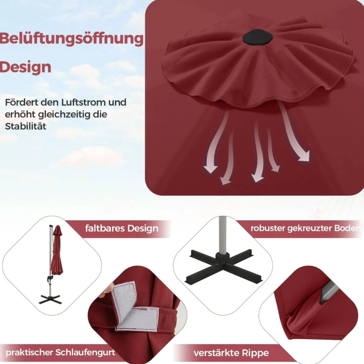 Ø 330 cm Sonnenschirm mit Kurbel & UPF 50+ um 360° Drehbarer Ampelschirm Gartenschirm