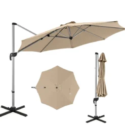 Ø 330 cm Sonnenschirm mit Kurbel & UPF 50+ um 360° Drehbarer Ampelschirm Gartenschirm