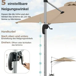 Ø 330 cm Sonnenschirm mit Kurbel & UPF 50+ um 360° Drehbarer Ampelschirm Gartenschirm