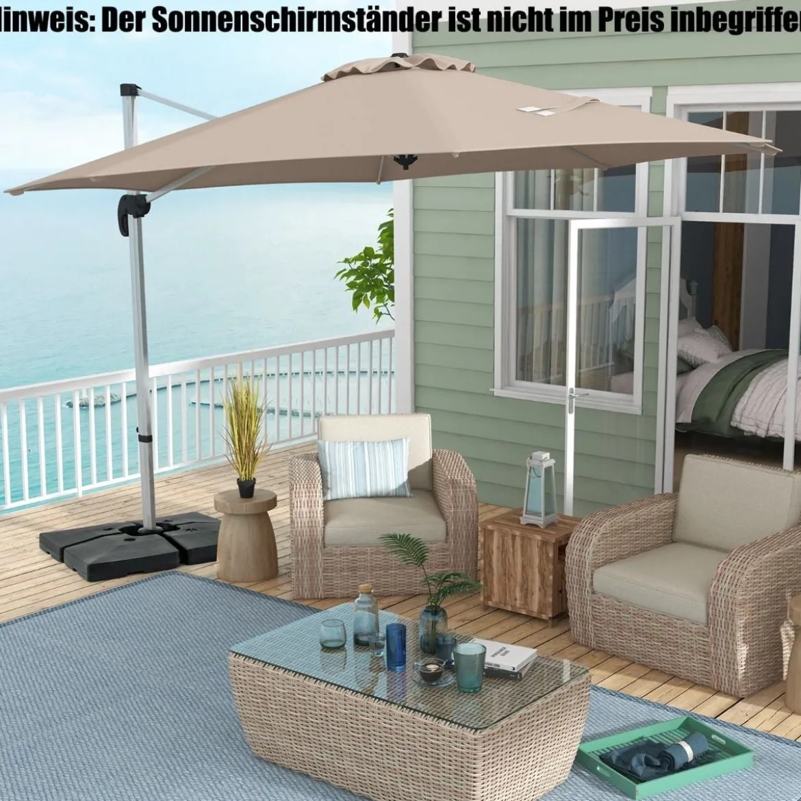 Ø 330 cm Sonnenschirm mit Kurbel & UPF 50+ um 360° Drehbarer Ampelschirm Gartenschirm