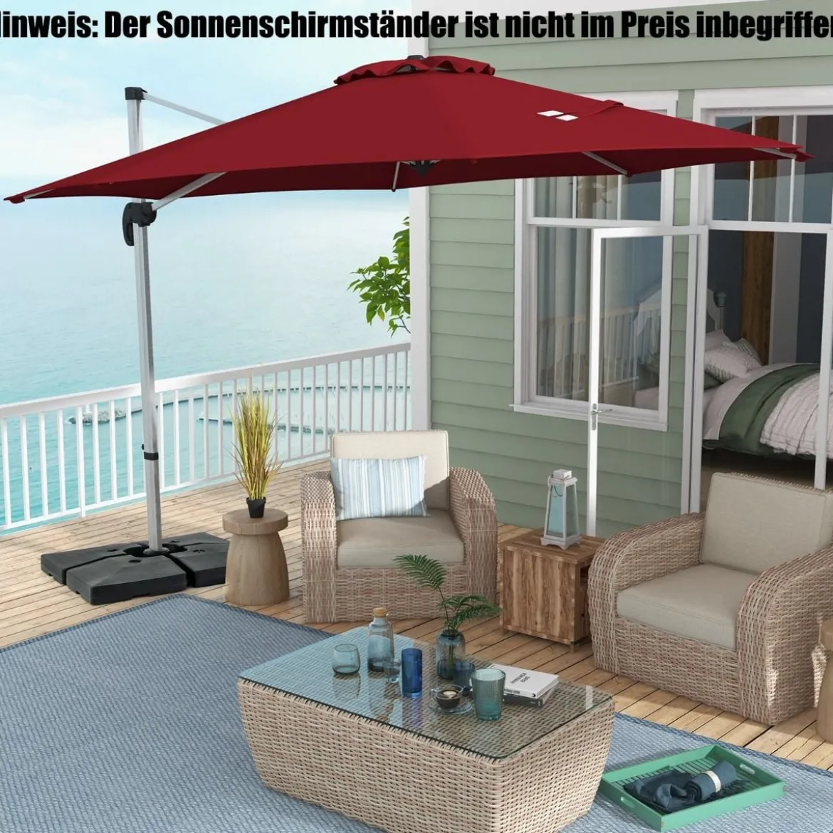 Ø 330 cm Sonnenschirm mit Kurbel & UPF 50+ um 360° Drehbarer Ampelschirm Gartenschirm
