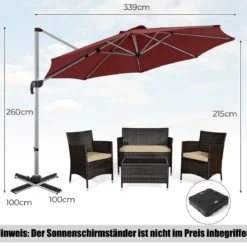 Ø 330 cm Sonnenschirm mit Kurbel & UPF 50+ um 360° Drehbarer Ampelschirm Gartenschirm