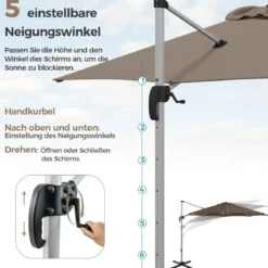 Ø 330 cm Sonnenschirm mit Kurbel & UPF 50+ um 360° Drehbarer Ampelschirm Gartenschirm