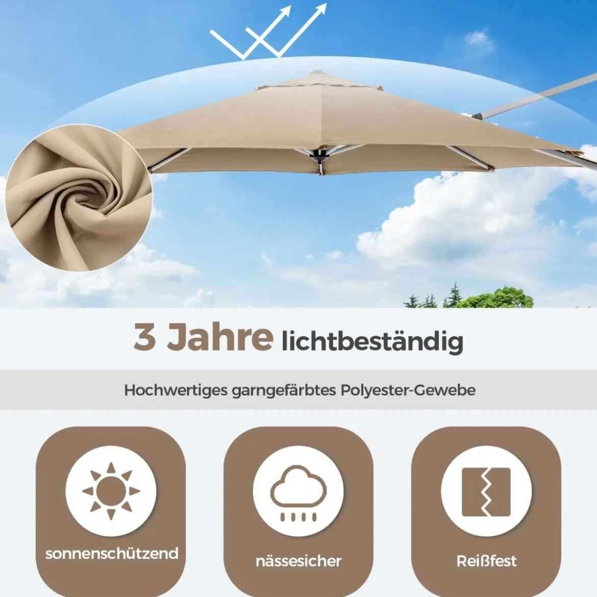 Ø 330 cm Sonnenschirm mit Kurbel & UPF 50+ um 360° Drehbarer Ampelschirm Gartenschirm