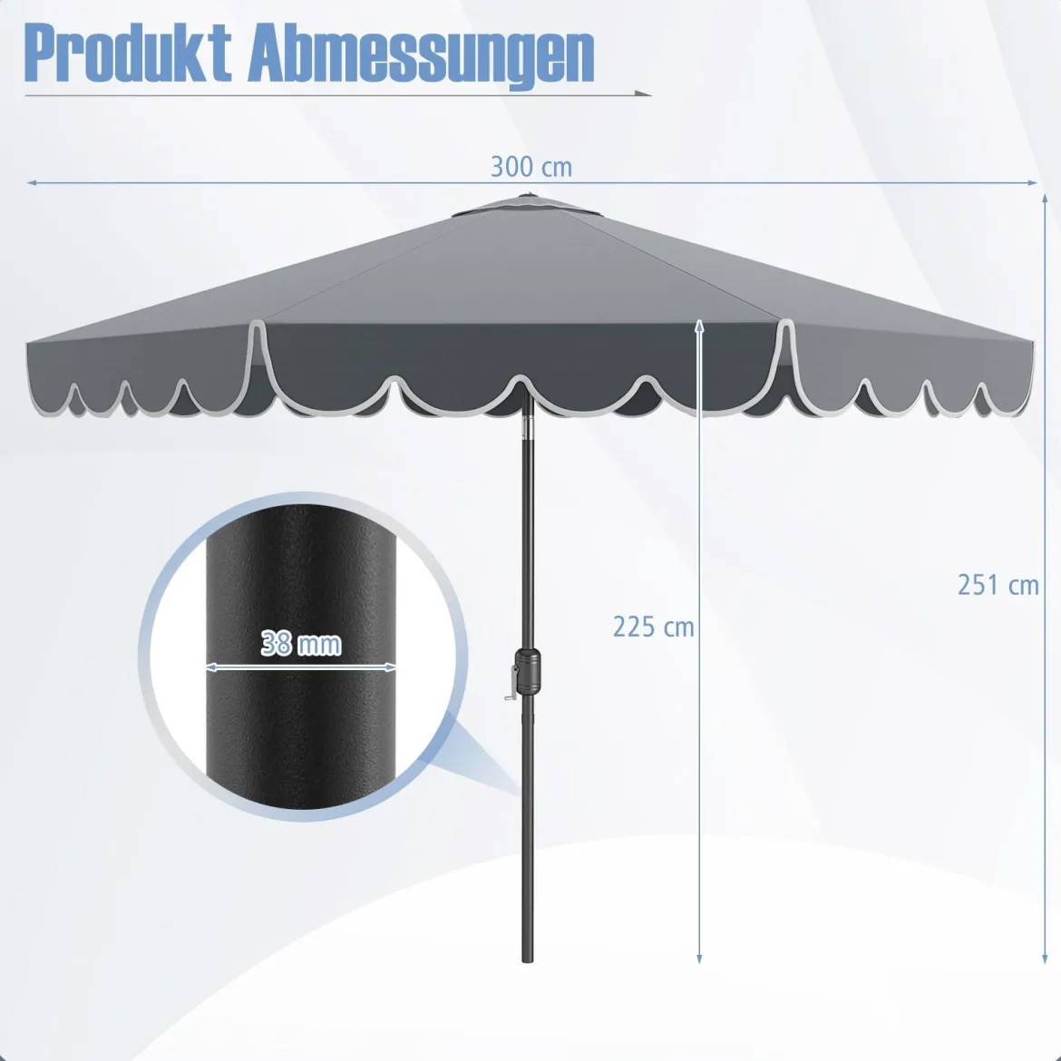 Ø300 cm Sonnenschirm mit Kurbel & Volant Gartenschirm Beidseitig um 30° Knickbar Beige/Braun/Rot