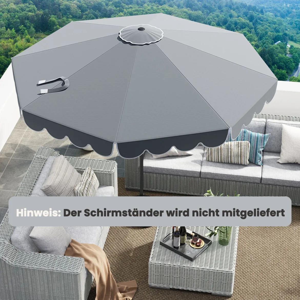 Ø300 cm Sonnenschirm mit Kurbel & Volant Gartenschirm Beidseitig um 30° Knickbar Beige/Braun/Rot