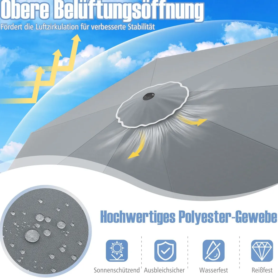 Ø300 cm Sonnenschirm mit Kurbel & Volant Gartenschirm Beidseitig um 30° Knickbar Beige/Braun/Rot