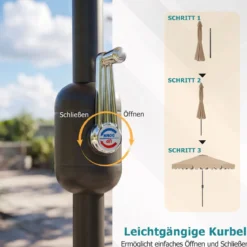 Ø300 cm Sonnenschirm mit Kurbel & Volant Gartenschirm Beidseitig um 30° Knickbar Beige/Braun/Rot
