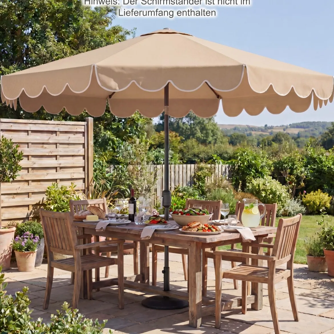 Ø300 cm Sonnenschirm mit Kurbel & Volant Gartenschirm Beidseitig um 30° Knickbar Beige/Braun/Rot