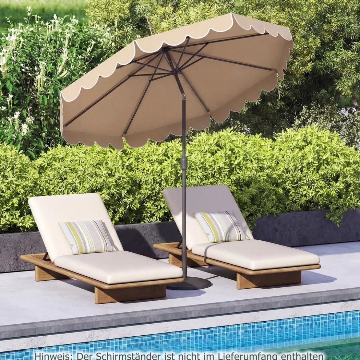 Ø300 cm Sonnenschirm mit Kurbel & Volant Gartenschirm Beidseitig um 30° Knickbar Beige/Braun/Rot