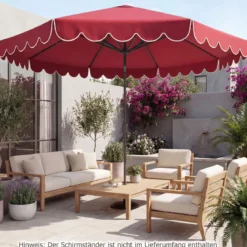 Ø300 cm Sonnenschirm mit Kurbel & Volant Gartenschirm Beidseitig um 30° Knickbar Beige/Braun/Rot