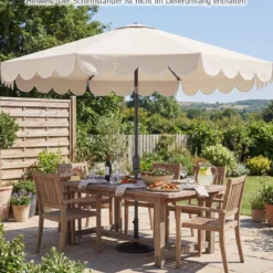 Ø300 cm Sonnenschirm mit Kurbel & Volant Gartenschirm Beidseitig um 30° Knickbar Beige/Braun/Rot