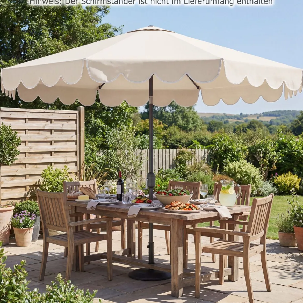 Ø300 cm Sonnenschirm mit Kurbel & Volant Gartenschirm Beidseitig um 30° Knickbar Beige/Braun/Rot
