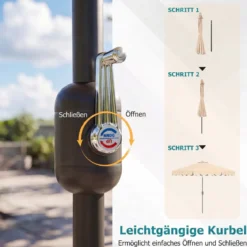 Ø300 cm Sonnenschirm mit Kurbel & Volant Gartenschirm Beidseitig um 30° Knickbar Beige/Braun/Rot