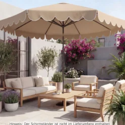 Ø300 cm Sonnenschirm mit Kurbel & Volant Gartenschirm Beidseitig um 30° Knickbar Beige/Braun/Rot
