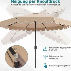 Ø300 cm Sonnenschirm mit Kurbel & Volant Gartenschirm Beidseitig um 30° Knickbar Beige/Braun/Rot