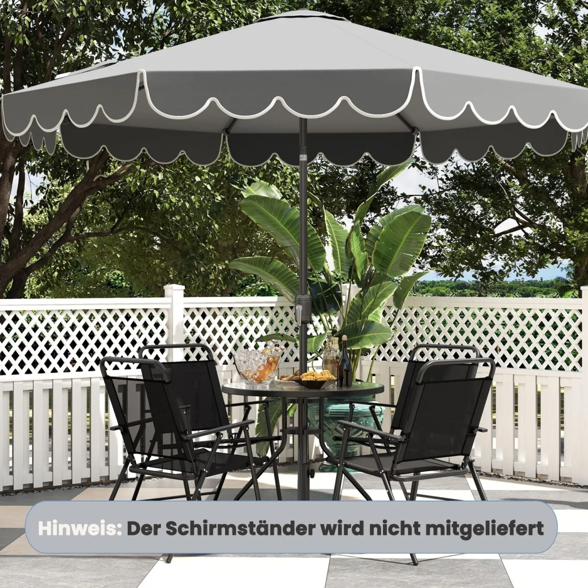 Ø300 cm Sonnenschirm mit Kurbel & Volant Gartenschirm Beidseitig um 30° Knickbar Beige/Braun/Rot