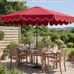 Ø300 cm Sonnenschirm mit Kurbel & Volant Gartenschirm Beidseitig um 30° Knickbar Beige/Braun/Rot