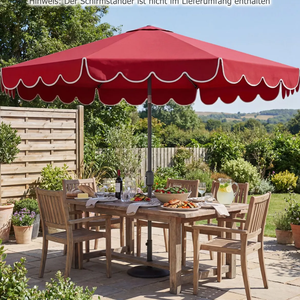 Ø300 cm Sonnenschirm mit Kurbel & Volant Gartenschirm Beidseitig um 30° Knickbar Beige/Braun/Rot