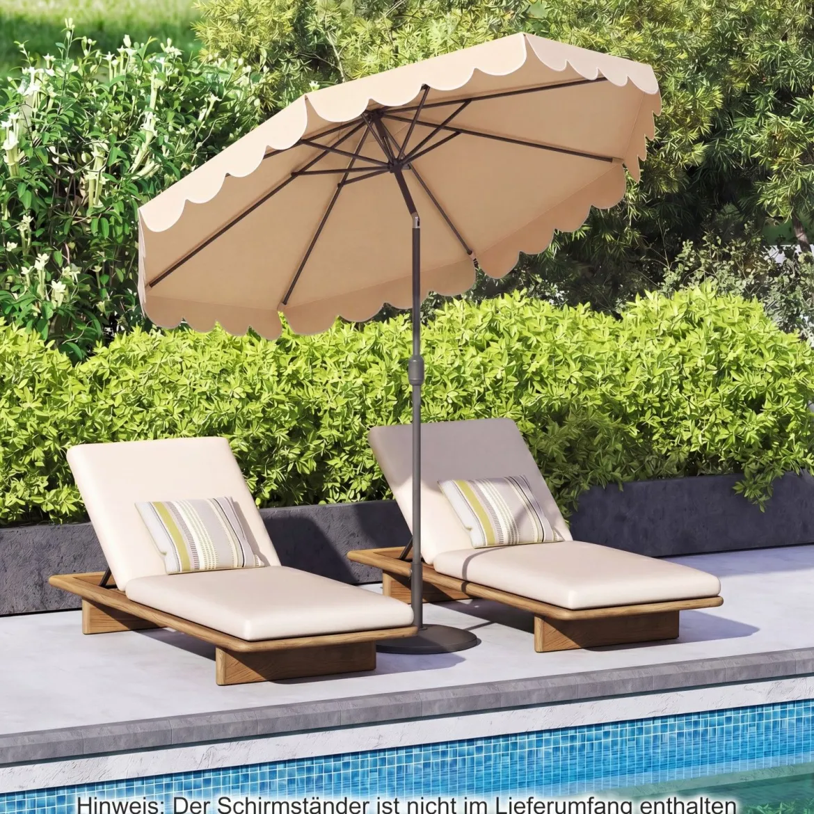 Ø300 cm Sonnenschirm mit Kurbel & Volant Gartenschirm Beidseitig um 30° Knickbar Beige/Braun/Rot