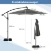 300 cm Sonnenschirm mit LED-Beleuchtung 9 Modi Ampelschirm mit Sandsäcken & Kurbel Neigungswinkel verstellbar Grau