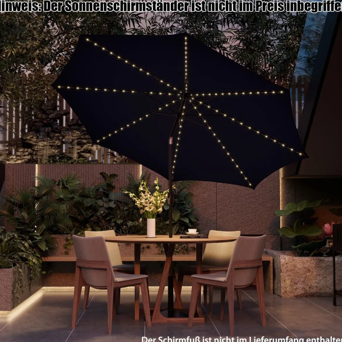Ø300cm Sonnenschirm mit 112 LED-Leuchten Gartenschirm Navyblau