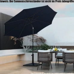 Ø300cm Sonnenschirm mit 112 LED-Leuchten Gartenschirm Navyblau