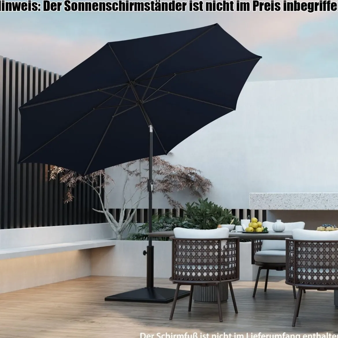 Ø300cm Sonnenschirm mit 112 LED-Leuchten Gartenschirm Navyblau