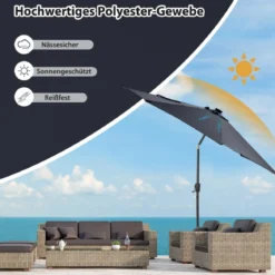 Ø300cm Sonnenschirm mit 112 LED-Leuchten Gartenschirm Navyblau