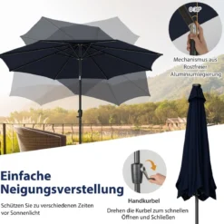 Ø300cm Sonnenschirm mit 112 LED-Leuchten Gartenschirm Navyblau