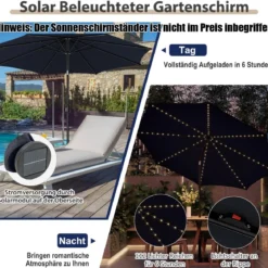 Ø300cm Sonnenschirm mit 112 LED-Leuchten Gartenschirm Navyblau