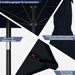 Ø300cm Sonnenschirm mit 112 LED-Leuchten Gartenschirm Navyblau