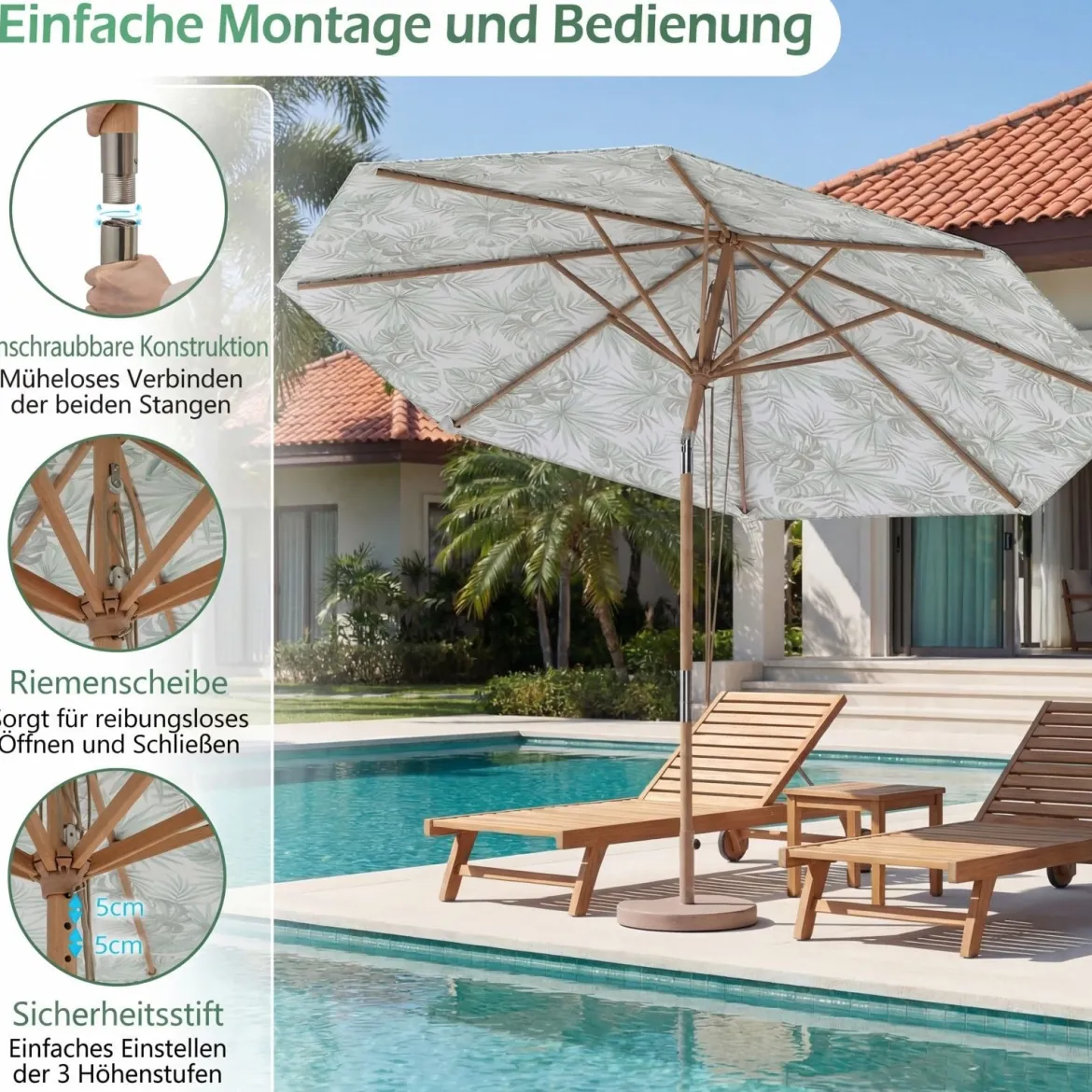 270 cm Sonnenschirm Sonnenschirm mit 30° Neigungsverstellung & belüftete Spitze Grün