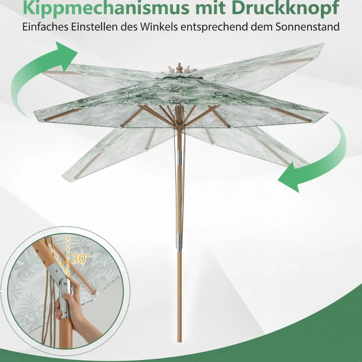 270 cm Sonnenschirm Sonnenschirm mit 30° Neigungsverstellung & belüftete Spitze Grün