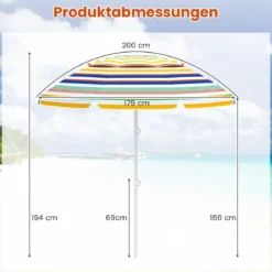 179 cm Sonnenschirm Strand Strandschirm mit Erdspieß & Tragetasche windfest Gartenschirm